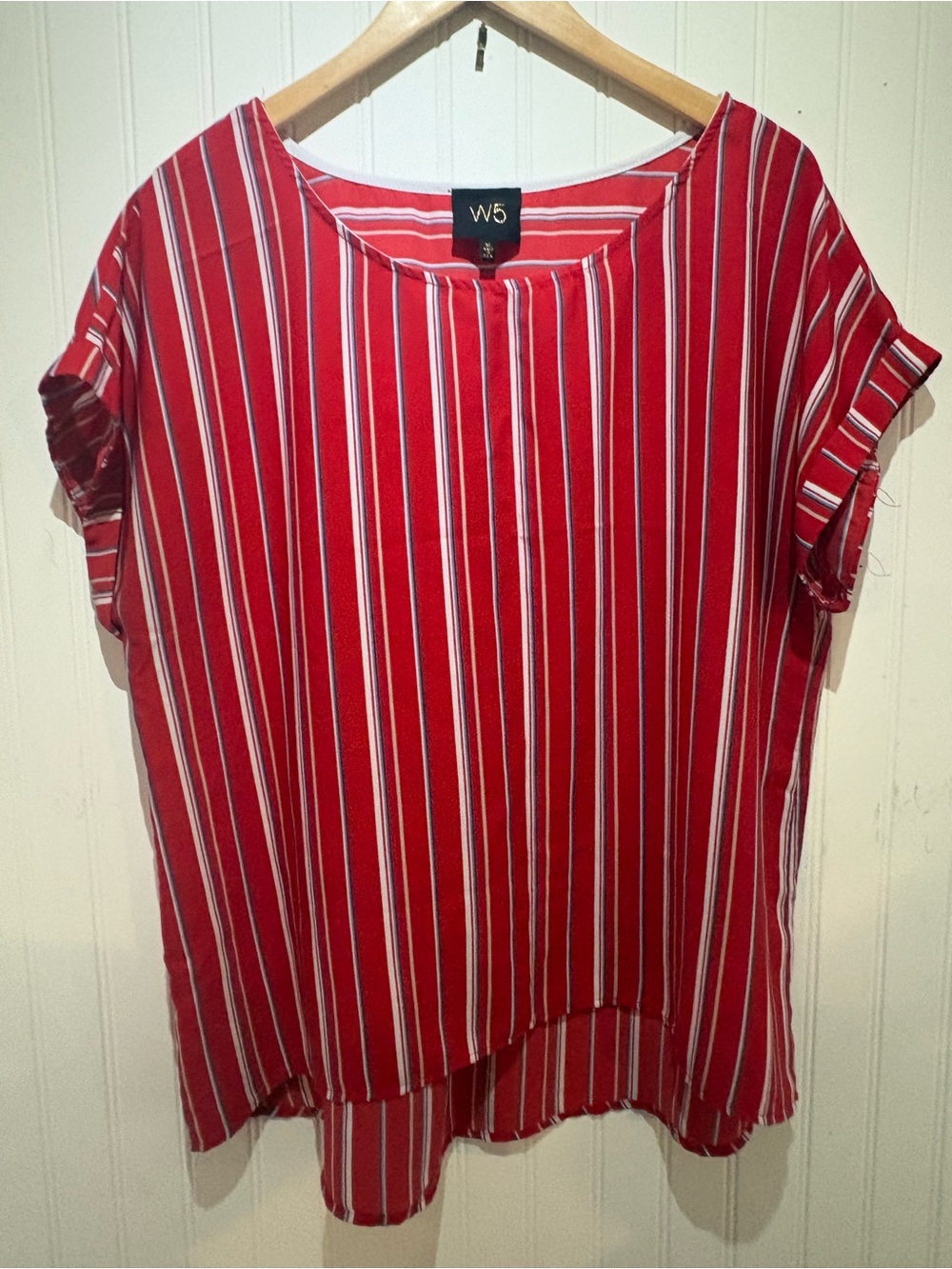 Anthropologie W5 Red and White Vertical Stripe Short Sleeve Tunic